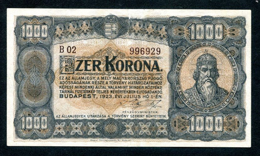 1923 1000 Korona - barna számozás