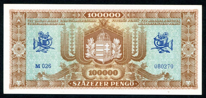 1945 M 100000 Pengő - világos hátlap